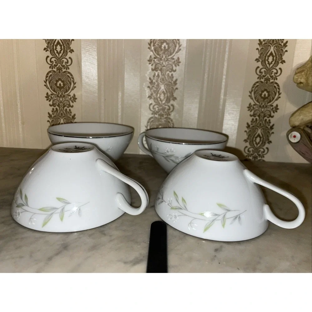 St Regis Fine China Coffee/Tea Cup ONLY 101 White‎ Floral, Silver Japan Set of 4